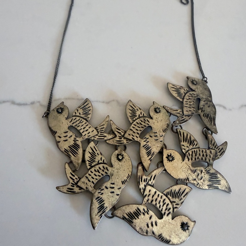 Brass Colored Bird Statement Collar Necklace - image 2